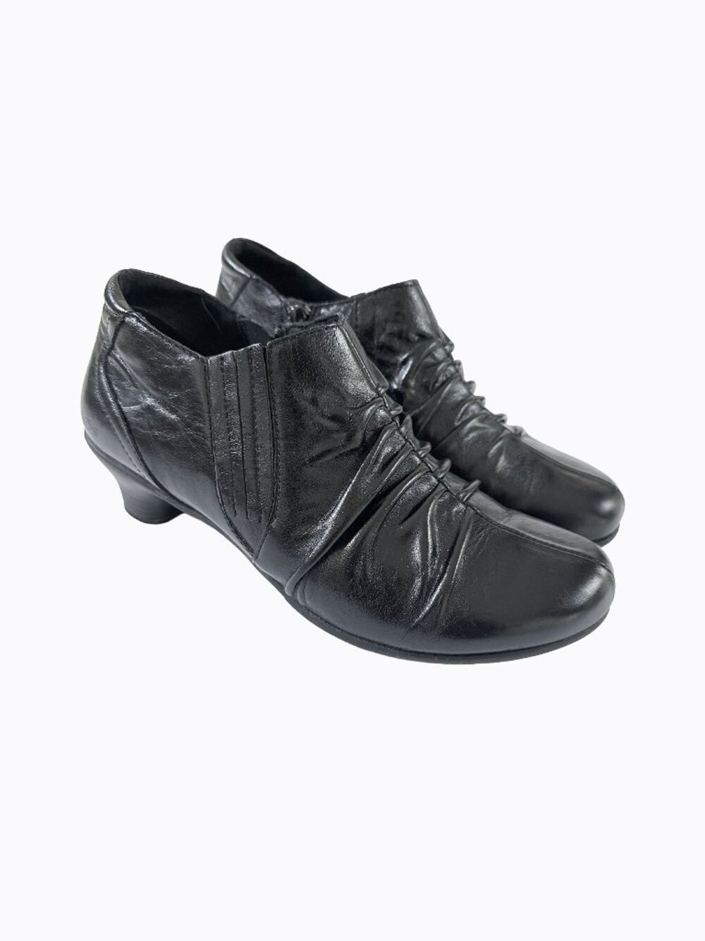 Taos Highness Black Leather Ruched Ankle Booties 8.5 Whimsigoth Kitten Heel Boot